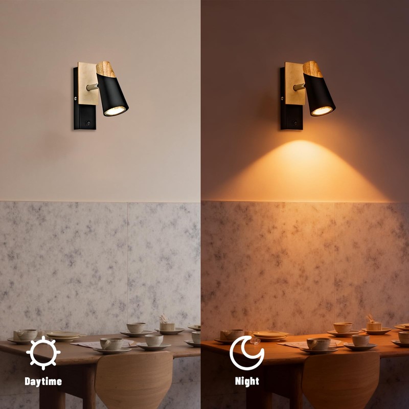 LMINGHON Matte Black Wall Sconces, LED Wall Lamp with On/Off