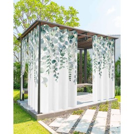 SSRYJHKLXF Spring Summer Eucalyptus Leaves Outdoor Curtains for Patio Waterproof, 1 Panels 54 x 84 Inch - Grommet Privacy Outside Curtains Drapes for Porch, Gazebo, Pergola, Backyard, Sage Green