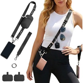 Correa para Celular Crossbody con Cartera Desmontable, Cordón Ajustable para Cuello y Muñeca, Funda con Cremallera para Llaves o Dinero, Ideal para Viajes y Ciclismo, Universal