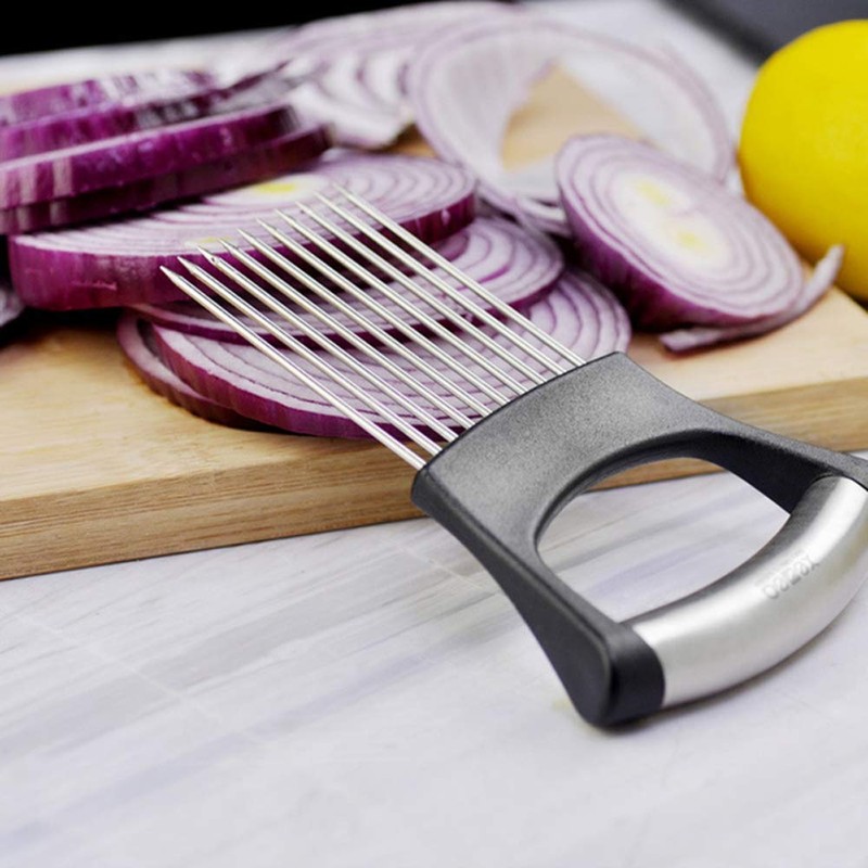 MEETOZ Stainless Steel Onion Holder Fruits Veg Meat Tomato Cutter