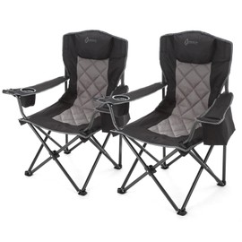 ARROWHEAD OUTDOOR 2-Pack Portable Folding Camping Quad Chair w/ 6-Can Cooler, Cup & Wine Glass Holders, Heavy-Duty Carrying Bag, Padded Armrests, Headrest & Seat, Supports up to 550lbs