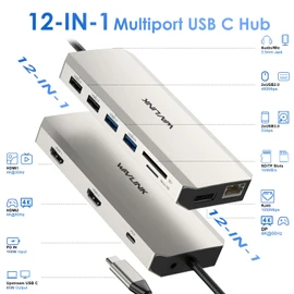 WAVLINK 12-in-1 USB C Docking Station Triple Monitor USB C Hub Dual HDMI Adapter, Type C Multiport Hub Triple Display 4K HDMI DisplayPort, USB 3.0/2.0 Ports, Ethernet, 85W PD, TF/SD Card Reader, Audio