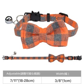 WDPAWS Cat Collar with Bell, Cat Collar, Cat Collar, Dog Collar, Adjustable Cute, Bowknot Included, Checkered Pattern, Pack of 1 (Orange)