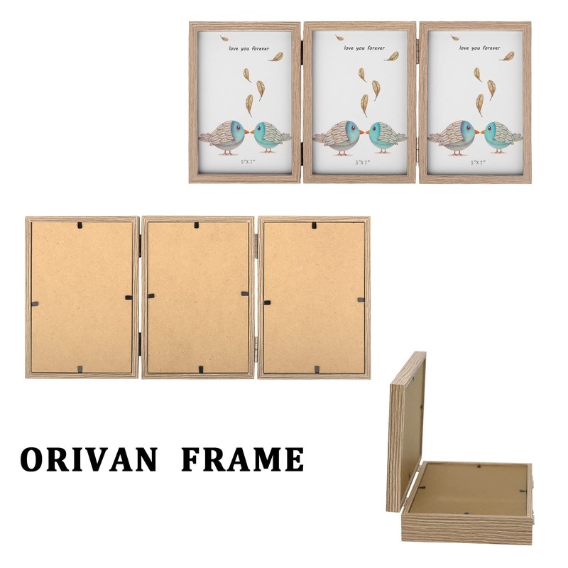 ORIVAN 5x7 Triple Picture Frame Hinged 3 Photos Folding Photo