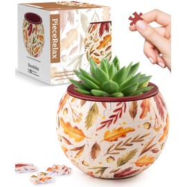 PieceRelax 3D Puzzle Planter 80 Pieces - Flower Pot - Dancing Leaves in Fall, Home Decor Flower Pots for Indoor Cactus, Succulents Pots [K1108]
