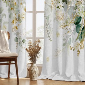 Sage Green Botanical Floral Curtains 100% Blackout Curtains 84Inch 2 Panels