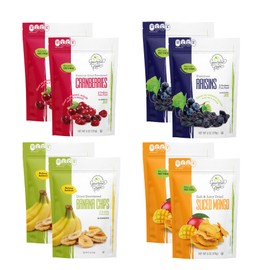 Gourmet Grove Dried Fruit Snack Variety Pack – 8 Pack, 6 oz Bags Each – Includes Cranberries, Raisins, Mango Slices & Banana Chips – Premium Dried Fruit Assortment for Healthy Snacking, Baking & Lunch Boxes