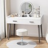 ACEQLYT Adjustable Vanity Stool with Storage, Modern White Leather Vanity