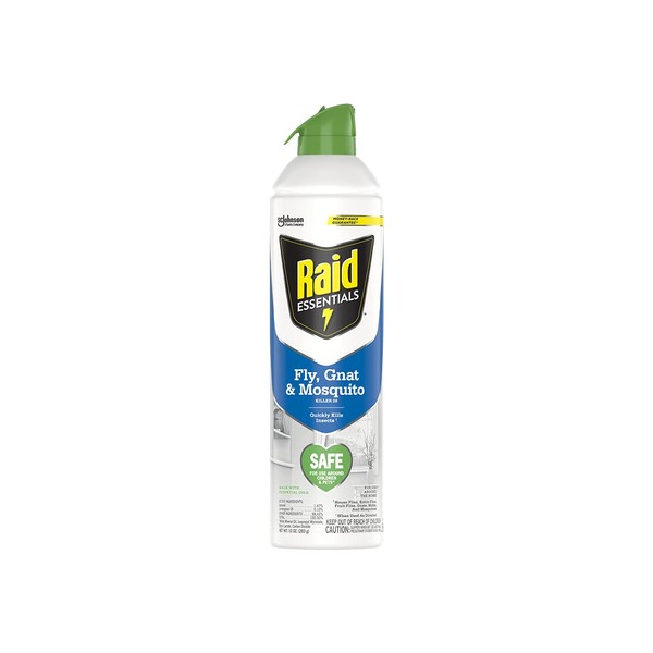 Raid Essentials Fly, Gnat, and Mosquito Killer Aerosol Spray, Safe for Use Around Children and Pets, 10 oz