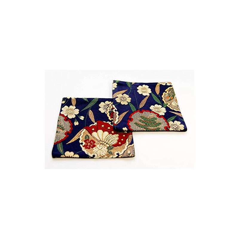 和風 金襴織着物コースター 2枚セット (葵 あおい）