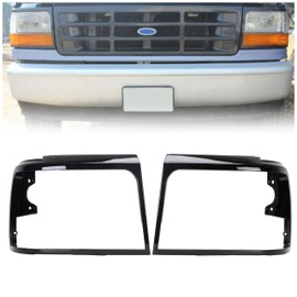 HECASA Headlight Bezels Trim Black Compatible with 1992-1996 Ford Bronco F150 Truck 1992-1997 Ford F250 F350 F450 Truck LH&RH Pair Headlamp Door Set