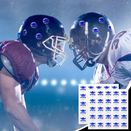 Skull Helmet Award Decals Youth Football Baseball Helmet Stickers 1-1/8'' Vinyl Football Helmet Stickers Self Adhesive Baseball Hockey Softball Lacrosse Stickers (Clear Print Blue, 8 Sheets)