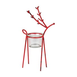 tag Red Metal Reindeer Tealight Holder Medium, 4.92L x 3.74W x 8.27H inches. Red