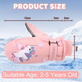 DKDDSSS Waterproof Kids Gloves, Kids Winter Ski Gloves, Children's Winter Warm Snow Gloves, Waterproof, Windproof and Snowproof, for Toddler Children Girls Boys 2-5 Years Old