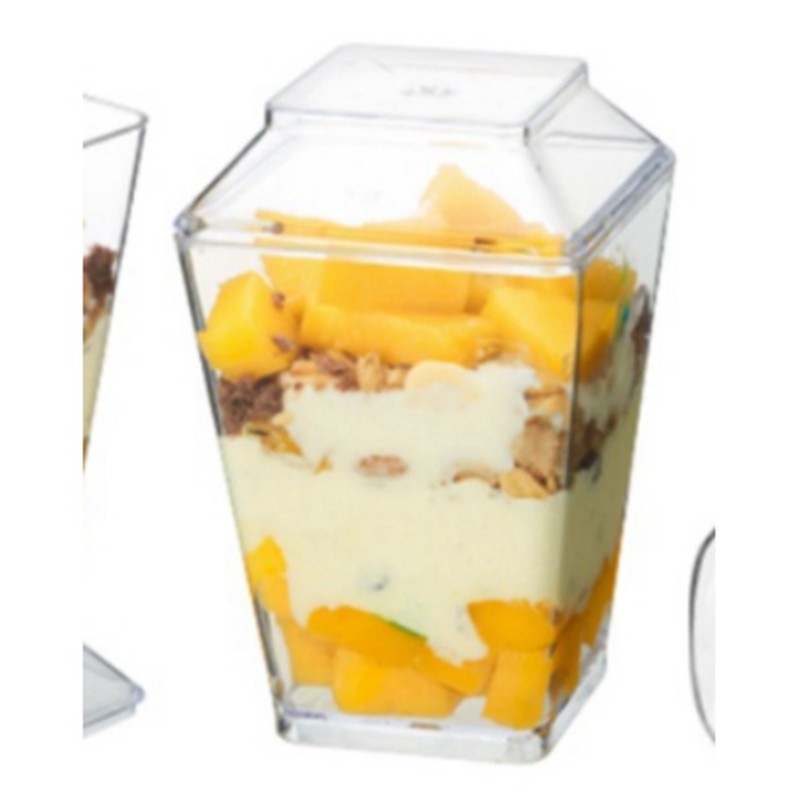 Clear Dessert Cups with Lids Reusable Trapezoidal Transparent Easy Clean