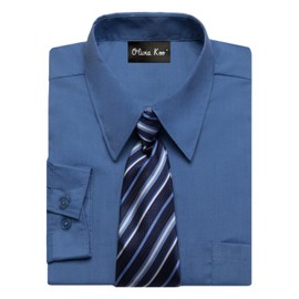 OLIVIA KOO Boys Kids Long Sleeve Solid Color Dress Shirts With Matching Windsor Tie Set Crystal Blue 16