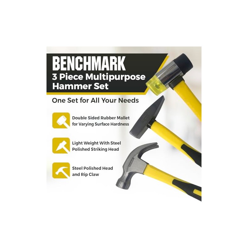 Benchmark - 3 Piece Hammer Set; 16 OZ. Claw Hammer,