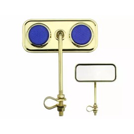 Lowrider 5" LONG BICYCLE BOLT ON LOWRIDER RECTANGLE MIRROR W/BLUE REFLECTORS IN GOLD.