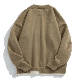 Aelfric Eden Mens Oversized Sweater Fake Two Basic Classic Sweaters Casual Soft Pullover Streetwear Tops Khaki