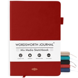 Wordsworth & Black A5 Mixed Media Journal 96 Mix Pages, Hardcover Leather, 190 GSM Paper, Journaling Notebook for Work & Sketching, Journals for Women, Men - Gifts Box Included Red