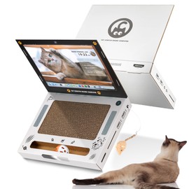 Scratching Pad Laptop Interactive Toy, 3-in-1 Cardboard Cat Interactive Toy, Unique Cat Gifts, Cat Accessories Essentials, Funny Carboard Cat Laptop & Computer TV Scratcher for Indoor, Grey