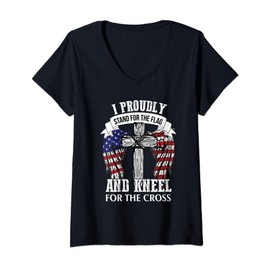 Womens Stand for the flag kneel for the cross V-Neck T-Shirt