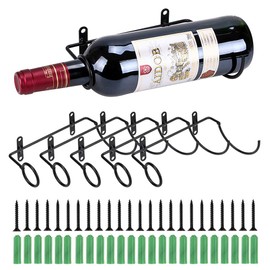 Hipiwe Pack of 6 Wall Mounted Wine Racks - Red Wine Bottle Display Holder with Screws, Metal Hanging Wine Rack Organizer for Beverages/Liquor Bottles Storage