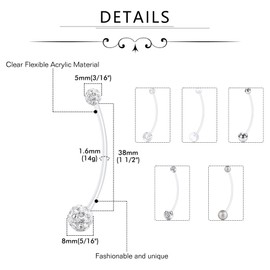 D.Bella 14G Pregnancy Belly Button Rings 38mm Flexible Bioplast Maternity Navel Rings Retainer for Women Stainless Steel Replacement Bars