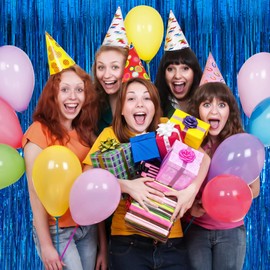 Blue Fringe Curtain Party Streamers 2Pack 3.3x8.3 Ft Foil Fringe Backdrop Curtains for Birthday Wedding Bridal Baby Shower Holiday Tinsel Streamers Blue Christmas Party Decorations Door Streamer