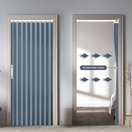 Magnetic Blackout Door Curtain, Foldable Room Divider for Bathroom/Bedroom/Living Room, Accordion Design (Blue)