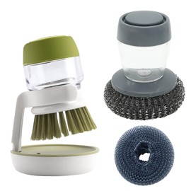PMELCXD 4 Pieces Dish Brush with Soap Dispenser, Washing Up Brush, Kitchen Brush with Holder, Cleaning Brush for Dishes, Pots and Pans