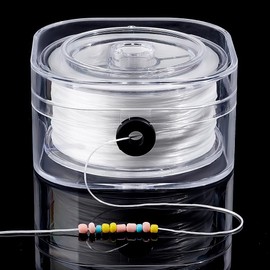 PH PandaHall 175 Yards Stretchy Bracelet Strings, 0.3mm Flat Elastic Cord White Stretchy String Elastic Thread Beading Cord with Organizing Case for Necklace Jewellery DIY Craft Making Knotting