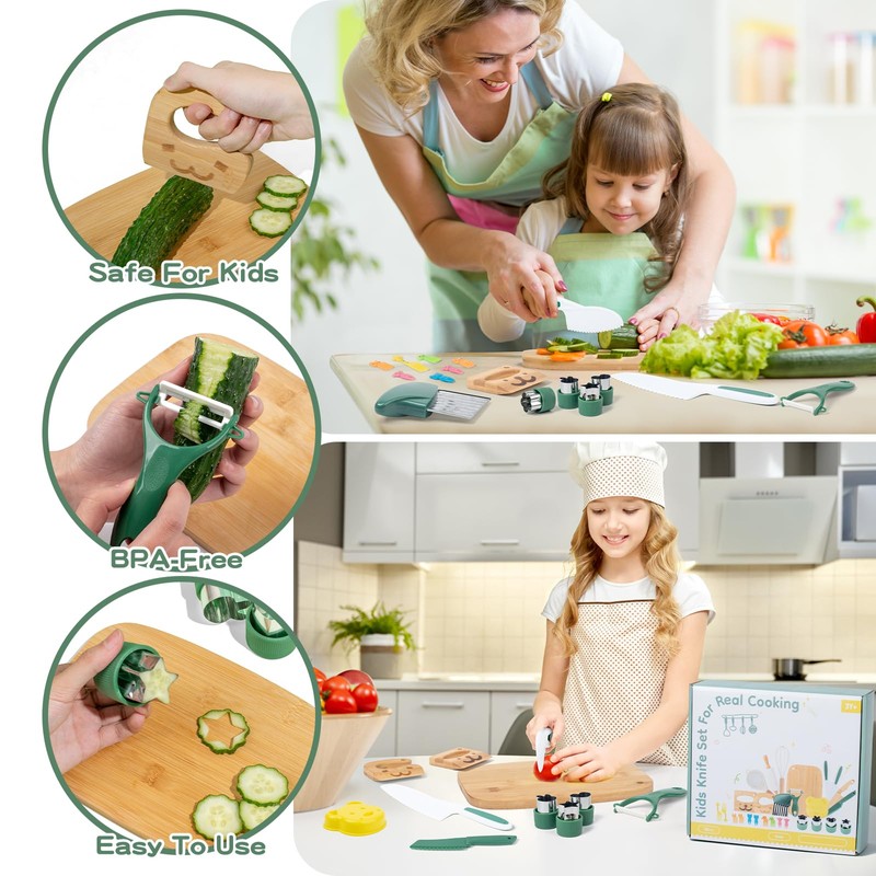 18 PCS Kids Cooking Sets Real, Montessori Kitchen Tools for