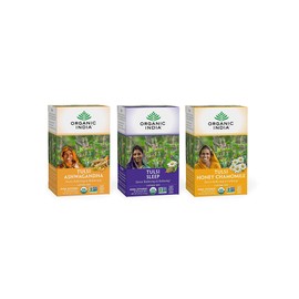 Organic India Calming Tulsi Herbal Tea Favorites - Ashwagandha, Honey Chamomile, Sleep - Holy Basil, Adaptogen, Vegan, USDA Certified Organic, Non-GMO - 18 Infusion Bags per Box (Pack of 3)