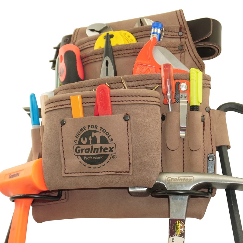 Graintex ST2140 10 Pocket Nail & Tool Pouch Top Grain