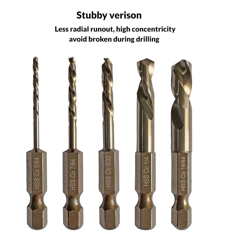 NordWolf 10-Piece Stubby Left Hand Reverse Drill Bit and Screw