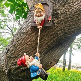 coolboy Outdoor Garden Gnome Statue,Climbing Elves Garden Sculpture,Gnome Tree Hugger Figurines Decor,Fairy Hanging Decor Miniature Figurines Garden Gnome Landscape Figurine for Lawn Balcony Patio