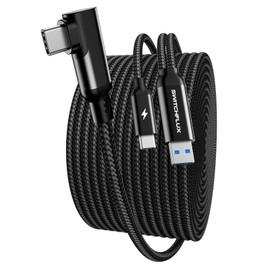 SWITCHFLUX 16FT VR Charging Link Cable | USB 3.0 High-Speed Data & Charge for Meta Quest 3S/3/2/Pro, Pico 4 and PC/SteamVR USB-C Charger Cord for VR Headset - Black