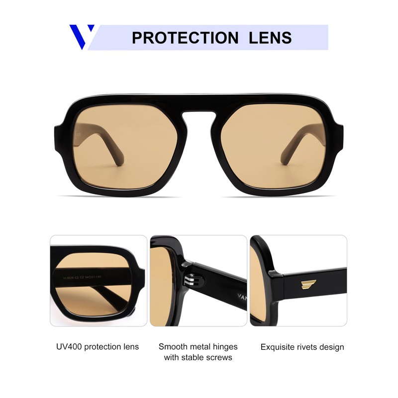 VANLINKER Retro Square Aviator Sunglasses for Women Men 70s Vintage