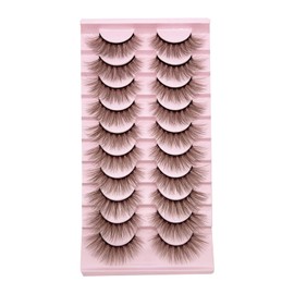 Brown Lashes Fluffy False Eyelashes LIght Brown Lash MUQIU37 Cat Eye Faux 3D Mink Lashes Wispy Long Fake Eyelashes Volume Cross Strips Eyelash Extension 10 Pairs (MQ606)