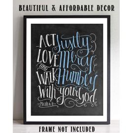 "Act Justly, Love Mercy & Walk Humbly w/Your God"-Micah 6:8- Bible Verse Wall Print-8x10"- Chalkboard Scripture Wall Art Replica- Ready to Frame. Home Décor-Office Décor-Christian Gifts. Great Verse.