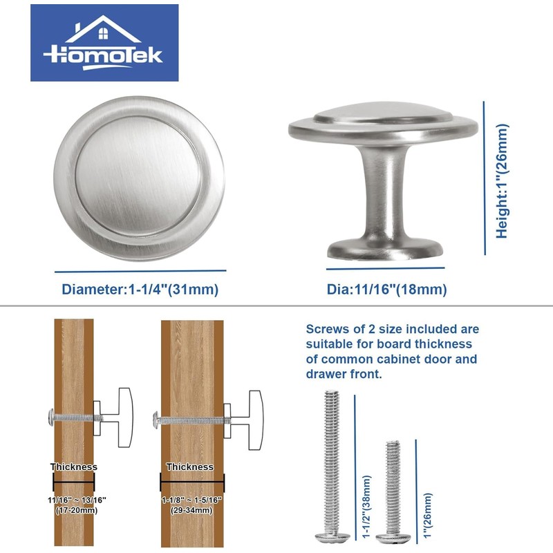 HOMOTEK 20 Pack Cabinet Knobs Drawer Pulls Zinc Stepped Round