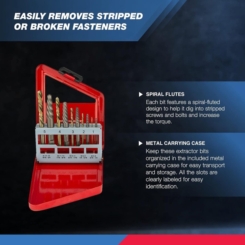 NEIKO 01925A Screw-Extractor And Left-Hand Drill-Bit Set, HSS M2 Steel