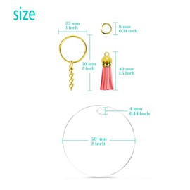 Roczential 120 Pack Blanks, Craft Tassels, Bulk Acrylic Keychain for Craft Set with Acrylic Blanks, Key Rings, Tassels and Jump Rings, DIY Keychain Supplies