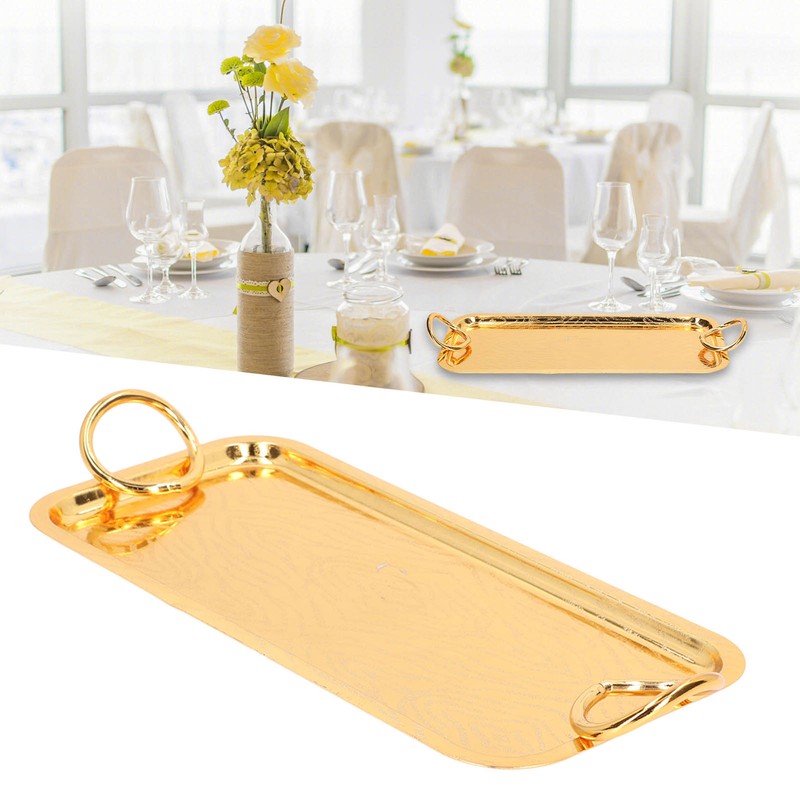 Rectangular Tea Cup Tray Gold Fruit Food Storage Tray with