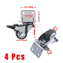 Crapyt 4 Pcs 1" L-Shaped Brake Caster Wheels, Side Locking Swivel Mount Casters with Brack, No Noise TPE Rubber 360 Degree Ball Bearing Plate Swivel Wheels for Baby Bed (18MM L-Shape Bracket)