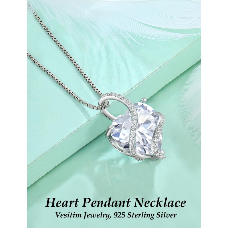 Vesitim Women's Heart Necklace 925 Sterling Silver Twisted Infinity Pendant