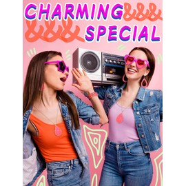 Hicarer 4 Pieces Women's Glitter Jewelry Set Bridal Wedding Multi-Layer Bracelet Faux Leather Dangle Earrings Necklace (Fluorescent Pink)