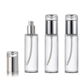 3PCS 50ml/1.7oz Empty Clear Glass Cosmetic Lotion Pump Bottle Refillable Travel Toiletries Container Dispenser Vials Pot Jars for Cream Foundation Emulsion Makeup Essential Oil