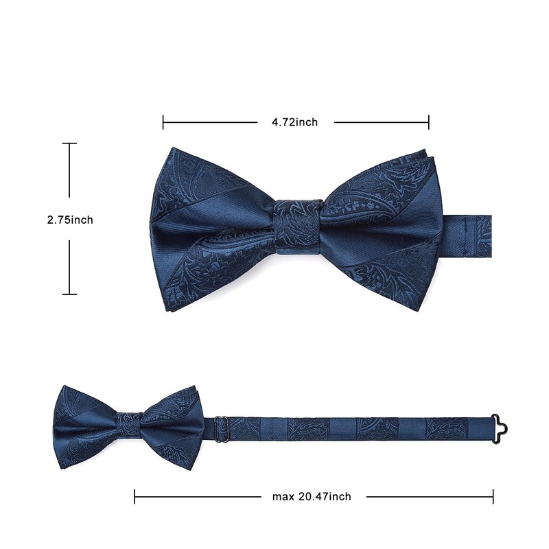 HISDERN Bow Tie Navy Blue Men's Paisley Suit Bow Tie
